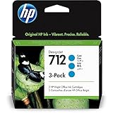 HP 712 3er-Pack Cyan 29 ml Original Druckerpatrone (3ED77A) mit originaler HP Tinte, für DesignJet T650, T630, T250, T230 & Großformatdrucker der Studio-Serie sowie den HP 713 DesignJet Druckkopf