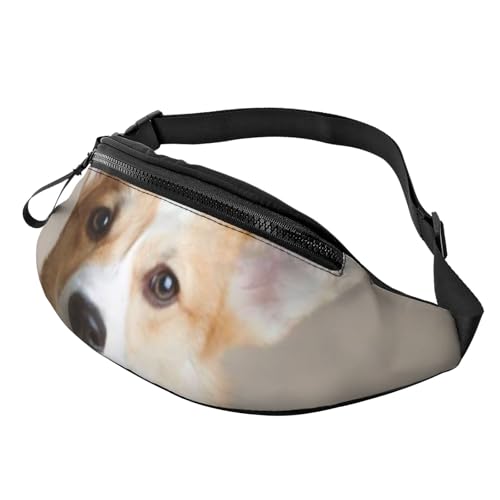 HSJFS Hüfttasche mit Flamingo-Vogelmotiv, runde Blätter, bedruckt, modisch, verstellbare Hüfttasche, lässige Brusttasche, Corgi Dog-Beige, Einheitsgröße