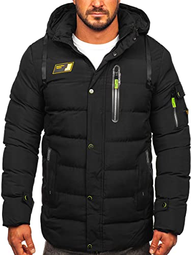 BOLF Herren Winterjacke Steppjacke Sportjacke Daunenjacke Puffer Jacket Kapuze Stehkragen Warm Gefüttert Gepolstert Wasserabweisend Winddicht Outdoor Casual Style Street Look 22M56 Schwarz M [4D4]