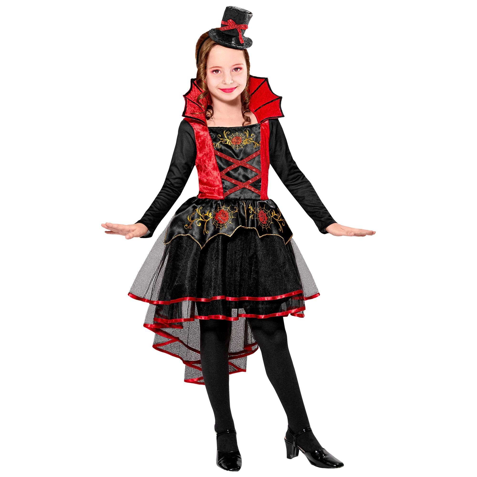 W WIDMANN MILANO Party Fashion - Kinderkostüm Vampirin, Kleid, Minihut, Halloween, Karneval, Mottoparty