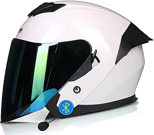 Bluetooth Motorradhelm,DOT/ECE Zertifiziert Retro 3/4 Jethelme Motorradhelm Herren Damen mit HD Doppelvisier,Rollerhelm Jethelm ScooterHelm Biker Chooperhelm (Color : J, Größe : 2XL=63-64cm)