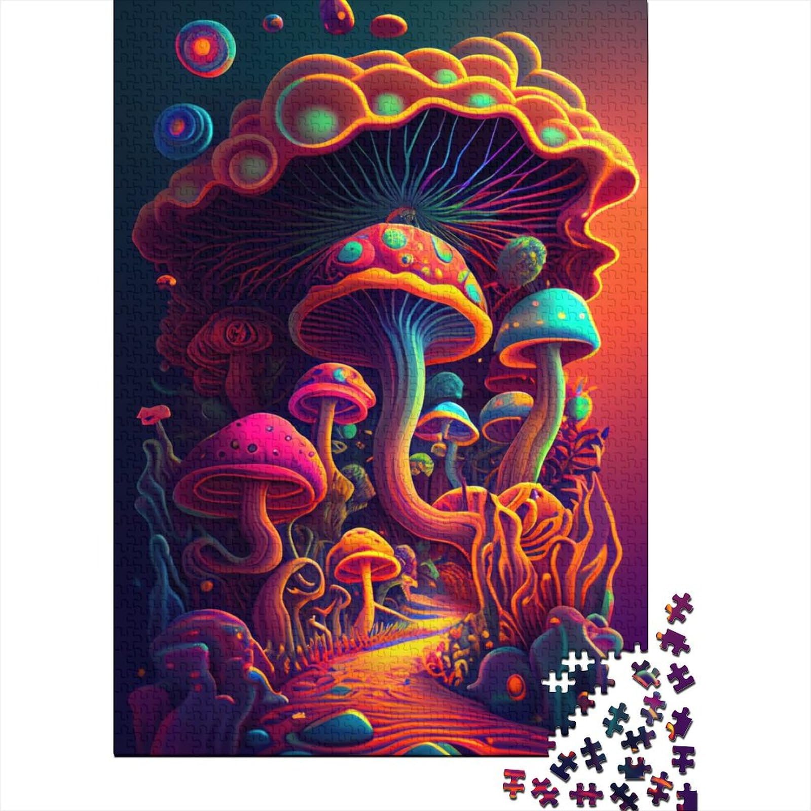 Trippy Mushrooms Holzpuzzle für Teenager-Geschenke, schwierige, anspruchsvolle Puzzles, 1000-teiliges Holzpuzzle für Erwachsene Teenager, 75 x 50 cm