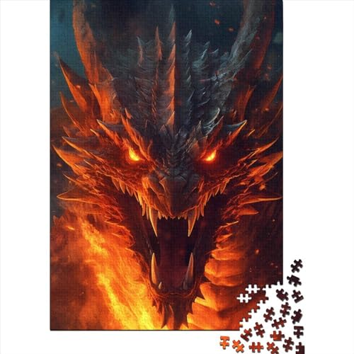 Puzzle mit 1000 großen Teilen für Erwachsene, brennender Drache, Holzpuzzle, Puzzle für Erwachsene, Teenager, Weihnachtspuzzle, Geschenke für Frauen, 75 x 50 cm