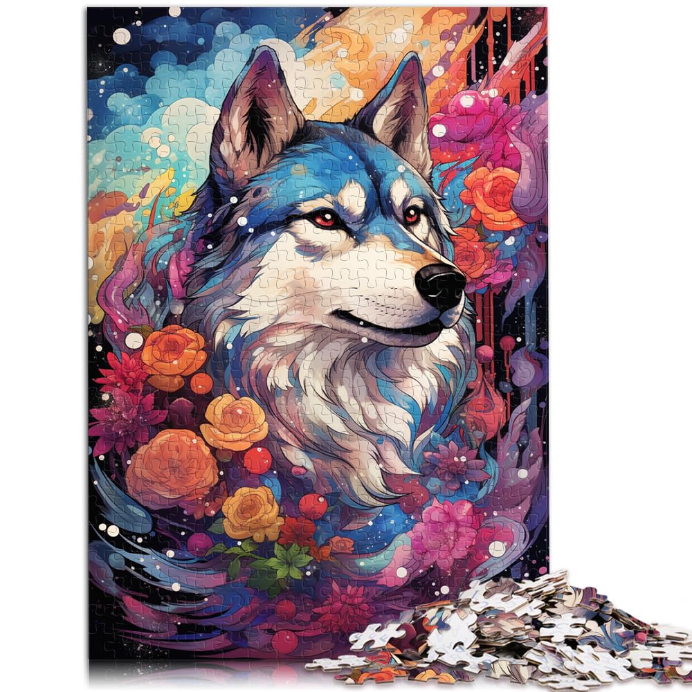 Spiel-Geschenk-Puzzle, farbenfrohes, psychedelisches Shiba Inu für Erwachsene, 1000-teiliges Puzzle, Holzpuzzle mit passendem Poster und Wissensblatt, 1000 Teile (50 x 75 cm)