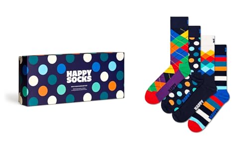 Happy Socks Unisex Geschenkset, Mehrfarbig, 4 Stück Socken, Blue, Small/Medium