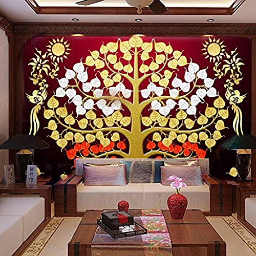 XLMING Südostasien Thai Fortune Tree Wohnzimmer vor den Korridorwänden Hyun Bodhi Tree Auspicious Yoga Wall Tree Back fototapete 3d effekt tapete Wohnzimmer Schlafzimmer Hintergrundbild-150cm×105cm