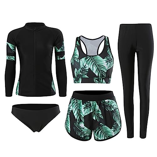 RUIZE Langarm-Badeanzug für Herren und Damen, 5-teiliges Set, elastischer Surfanzug mit Reißverschluss, UV-Schutz-Rashguard-Set, Sommer-Strand-Wasserspiel-Surf-Badeanzug,Women's,XL