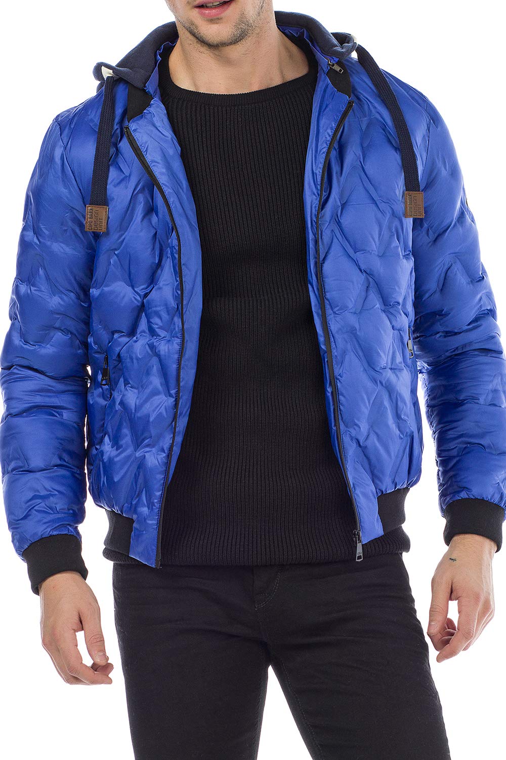 Cipo & Baxx Herren Steppjacke mit Rauten und Sweatkapuze Gr.XL Blau