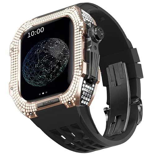 KANUZ Uhren-Modifikationsset, Luxus-Uhrenarmband-Set für Apple Watch 8 Ultra, 45 mm, luxuriöses Viton-Armband, Titangehäuse für iWatch 7, 8, 45 mm, Upgrade-Modifikation (Farbe: Schwarz 9, Größe: 45