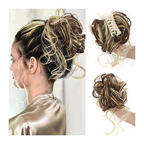 Bun Haarteile Dutt-Klammer-Clip-Haargummis for Frauen, zerzaustes, unordentliches Dutt-Haarteil, unordentliches Haar, Hochsteckfrisur, synthetisches, gewelltes, lockiges Chignon-Pferdeschwanz-Haarteil