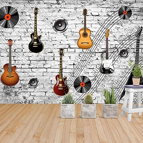 XLMING Nostalgische Ziegelmauer-Gitarrenmusik 3D Tapete Home Dekoration Wohnzimmer Sofa Schlafzimmer Tv Hintergrund Wand-250cm×170cm