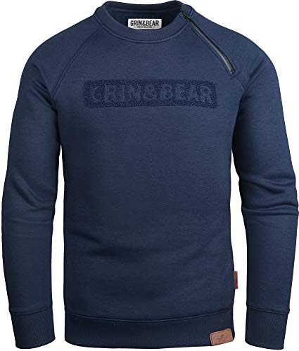 Grin&Bear Herren Crew Neck mit Design Rubber Zip Navy XL GEC541