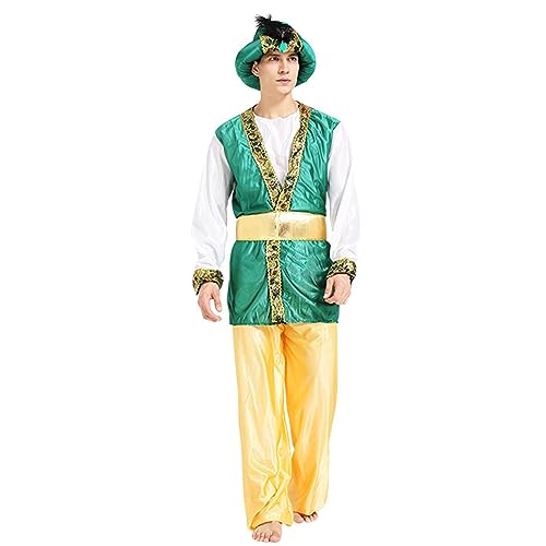 HDKEAN Halloween-Kostüm für Damen und Herren, arabisches Kostüm, Mittlerer Osten, Dubai-Kleidung, Kopfschmuck, langer Robe, Schleier, bauchfreies Top, Hose, Cosplay-Outfits, Halloween-Kostüm