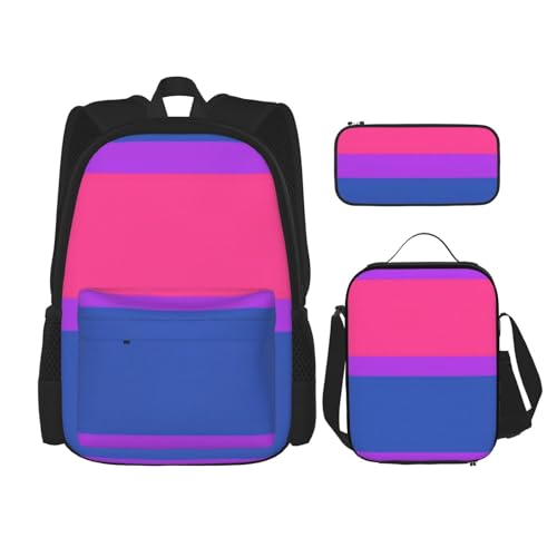 WURTON Pride-Flaggen-Druck, verstellbare Schultergurte, Rucksack-Set, Lunchtasche, Federmäppchen, Kombinationstaschen-Set