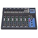 7 Kanal Audio Mischpult Konsole Verstärker USB DJ Live Mixer Studio Bluetooth 6 Musikmodi Natürlich/Pop/Rock/Jazz/Klassik/Land für Aufnahmestudio DJ Mixer Konsole Stereoanlage Streaming