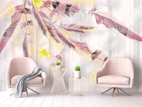 Weiße Kugeln Rosa Federn Gelbe Blumen 3D Tapete Poster Restaurant Schlafzimmer Wohnzimmer Sofa TV Dekorative Wand-350cm×256cm