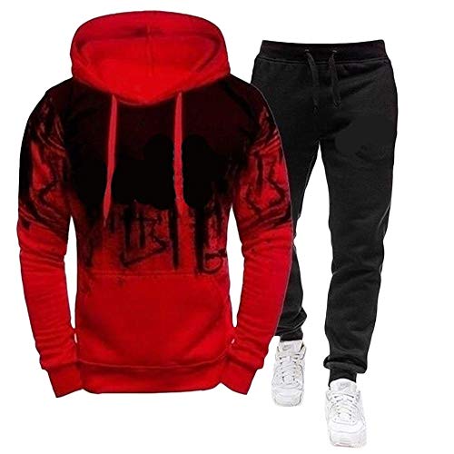 SOMTHRON Herren Trainingsanzug Sportanzug Jogging Jacke Hose Sets Sweatshirt mit Langen Ärmeln und rundem Ausschnitt Pullover Fleece Kapuzenpullis 1 Sätze Sporthose + Hoodie Herbst 2020