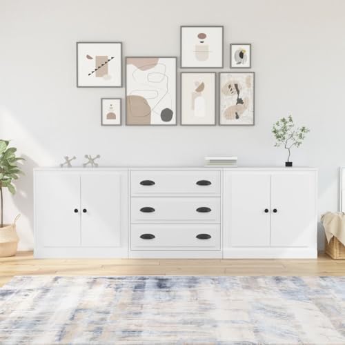 CCCINER Sideboards 3 Stk. Weiß Holzwerkstoff,Geräumiges weißes Sideboard mit viel Stauraum für ein stilvolles Wohnzimmer