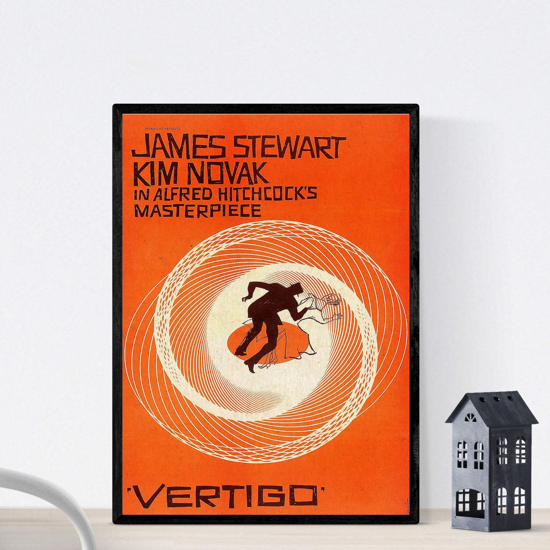 Nacnic Vintage Poster. Vintage Filmplakat Vertigo - Hitchcock. A3 Größe mit Rahmen