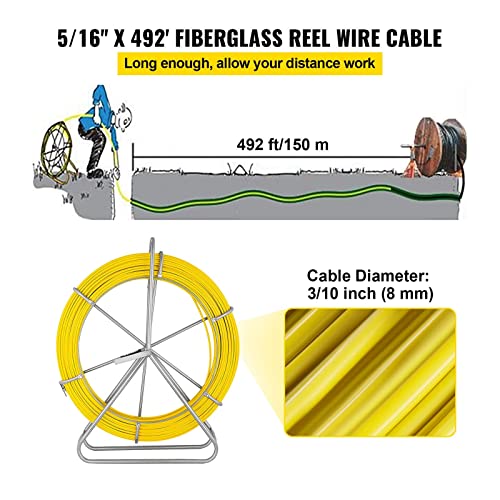 Fiberglas-Drahtkabel, das Stangenschlangen-Fischband Rodder 6MMx130M/200M 8MMx150M flexible elektrische Rollen-Stromkabel-Abziehvorrichtung laufen lässt Robust und langlebig(8 mm x 150 m)