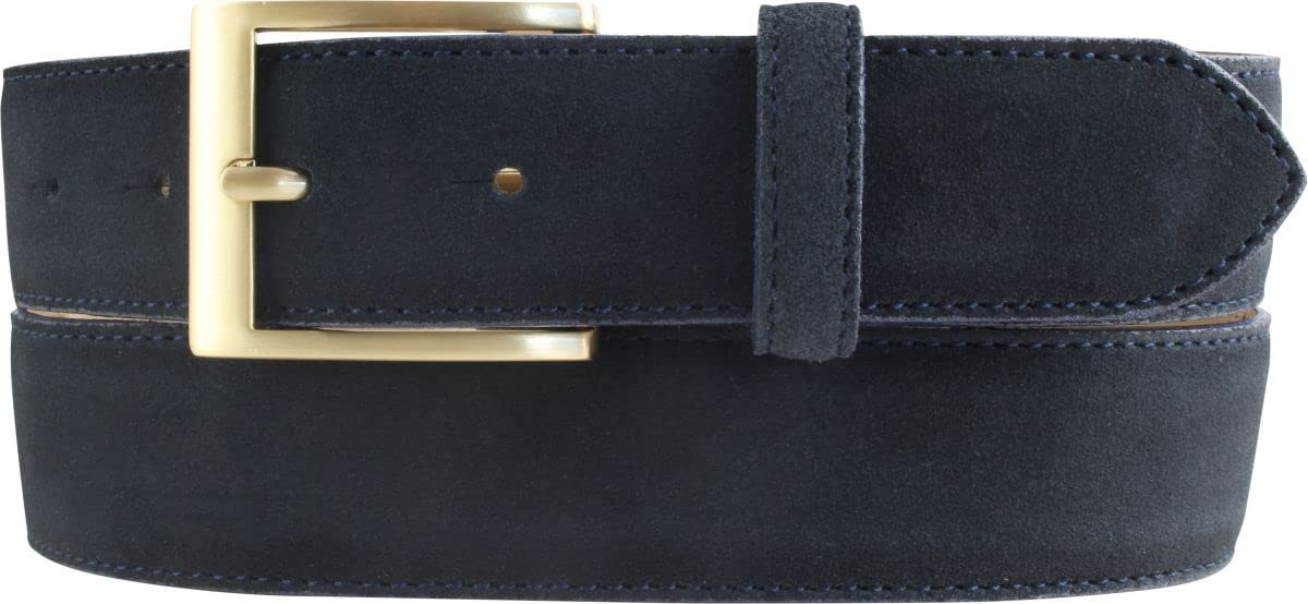 BELTINGER Gürtel aus Veloursleder 3,5 cm | Velour-Ledergürtel für Herren 35mm | Wildleder-Gürtel mit goldener Gürtelschließe | Dunkelblau 95cm