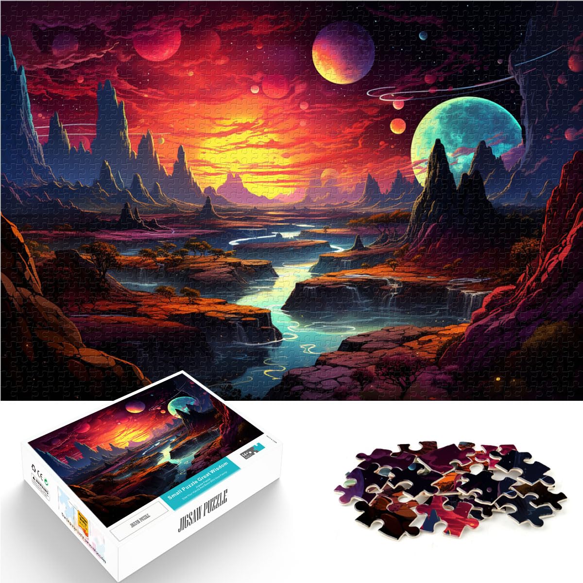 Puzzle-Geschenk „Psychedelische Bunte Landschaft“, 1000-teiliges Puzzle-Spiel, Holzpuzzle ganze Familie und die 1000 Teile (50 x 75 cm)