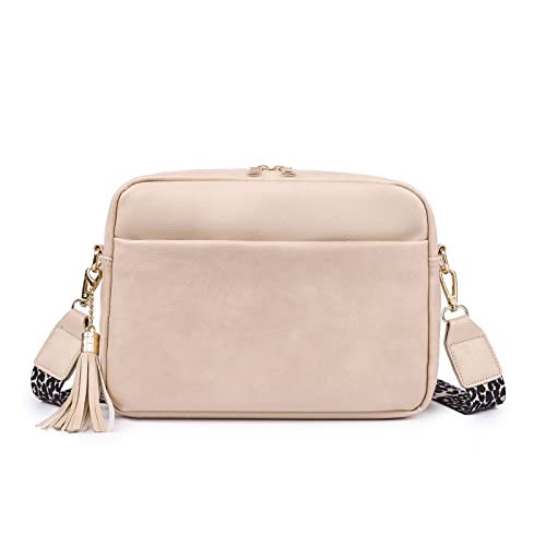 ohodhmnu Damen Tragetasche, Damen Gitarrengurt Crossbody Taschen PU Leder Tasche All-Matching Schultertaschen Retro Tasche Geldbörse, beige, 34 EU