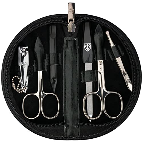 DREI SCHWERTER Germany Nagelpflegeset 'Pescara' 6-tlg. Maniküre Pediküre Reise Etui Set Nagelset Nagelnecessaire, Stahlinstrumente Markenqualität, Maniküreset Kunst Leder Geschenk Box (1201)