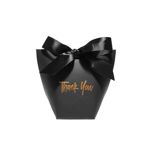 Dankeschön Geschenktüten Schicke Süßigkeiten-Geschenkboxen mit schwarzem, weißem und kaffeebraunem „Thank You“-Band for Weihnachten, Geburtstage und Hochzeiten(Black,20PCS_6X6X10CM)