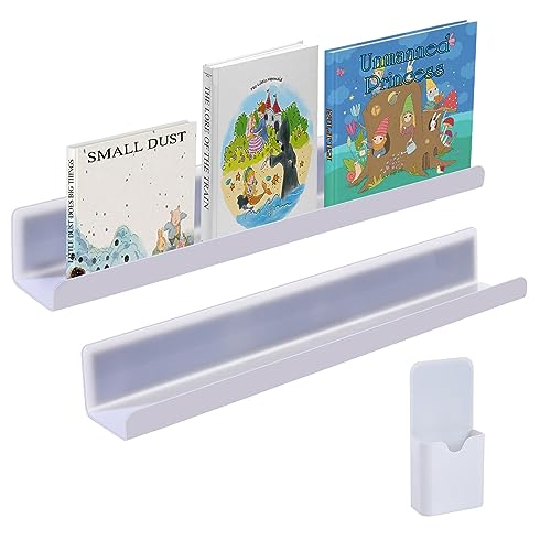 Magnetisches Bücherregal für Whiteboard, 2 Stück 44 cm Magnetisches Acryl Regal für Klassenzimmer, Schwebende Bücherregale für Kinderzimmer, magnetisches Regal mit Stiftbehälter (Weiß)