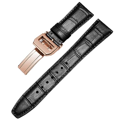 SCRUBY Beobachten Sie Armband für IWC Pilot Watches Portofino Portugieser Männer Strap Watch Accessorie Real Leder Uhren Band Uhrengürtelkette(Black-RoseGoldClasp2,22mm)