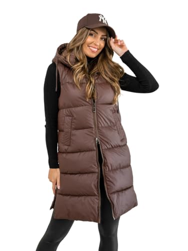 BOLF Damen Weste Bodywarmer Steppweste Daunenweste Funktionsweste Vest Ärmellose Sportweste Kapuzenweste Wärme Freizeit Outdoor Slim Fit Modellauswahl B8212 Braun S [U1U]