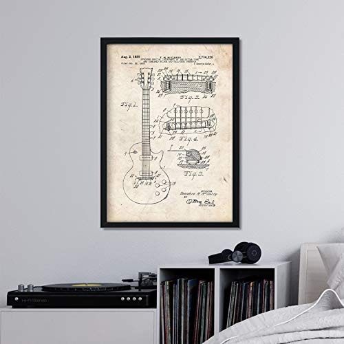 Nacnic Gitarren-Patent-Poster mit Rahmen, Antikes Patent in Größe A3, Vintage-Hintergrund mit Rahmen