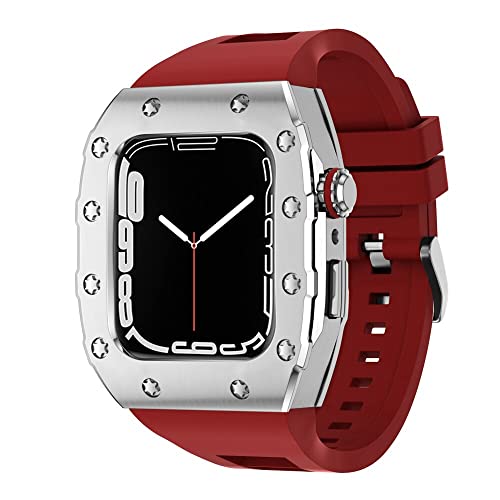 TONECY 45 mm luxuriöses Metallgehäuse-Silikonarmband für Apple Watch, Mod Kit, 44 mm Modifikationsset für iWatch Serie 8, 7, SE, 6, 5, 4, Band (Farbe: SR, Größe: 44 mm für 6/5/4/SE)