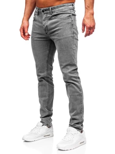 BOLF Herren Jeans Denim Jeanshose Slim Fit Used Look Stretch Jeanspants Narrow Leg Freizeit MP0192GC Dunkelgrau M [6F6]