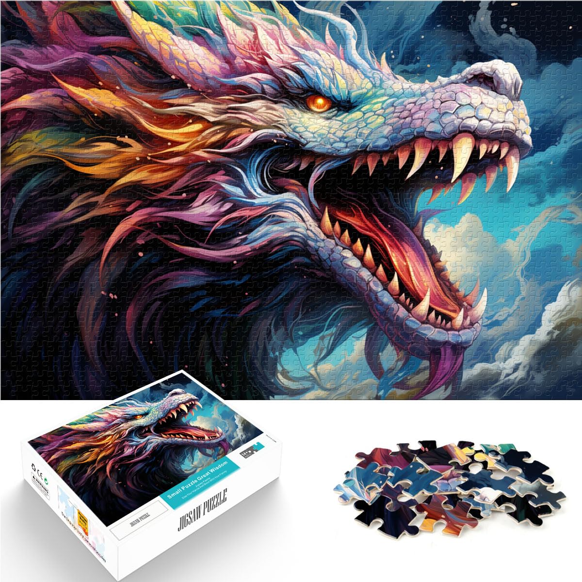 Puzzles als Geschenke, farbenfroher Psychedelischer Drache, 1000-teiliges Puzzle für Erwachsene, Holzpuzzles als Puzzlegeschenke, 1000 Teile (50 x 75 cm)