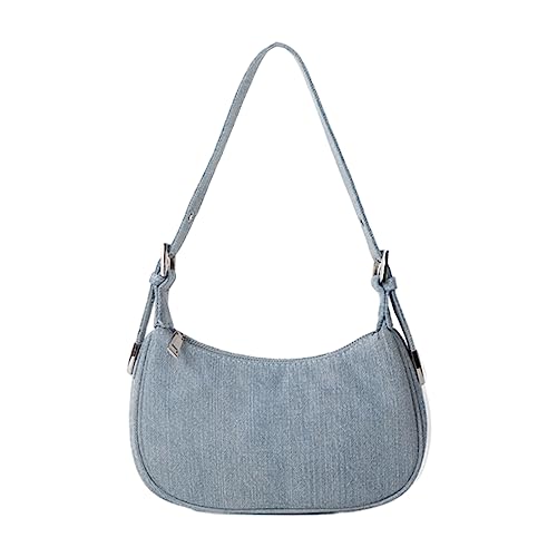 ohodhmnu Damen Tragetasche, stilvolle Umhängetasche für Frauen mit großer Kapazität und glattem Reißverschluss Handtasche für Outdoor-Aktivitäten, hellblau, with ribbon