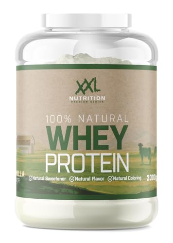 XXL Nutrition - Natural Whey Protein - Eiweiss Protein Pulver, Whey Konzentrat & Isolat - 100% Natürlich - Vanille - 750 Gramm