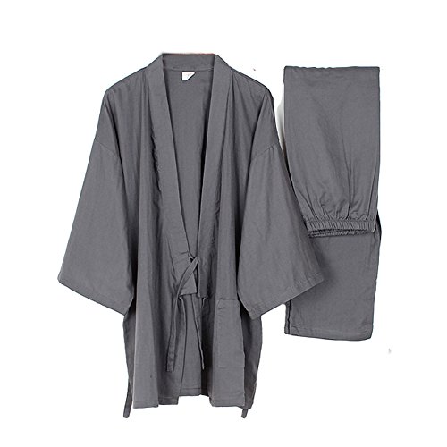 Fancy Pumpkin Männer japanischen Stil Roben dünne Kimono Pyjamas Anzug Meditation Set-Grey-Größe M