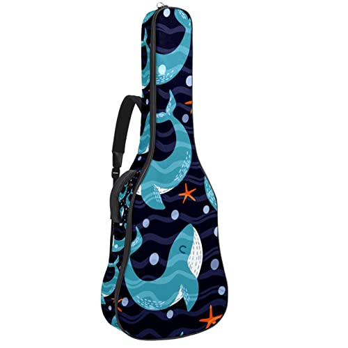 Tasche für Akustikgitarre mit mehreren Taschen Dicke Polsterung Wasserdichter Gitarrenkoffer Gig Bag 108,9x42,9x11,9 cm,Walblau