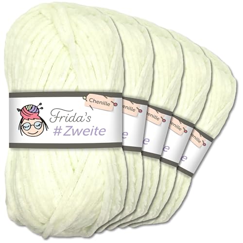 Frida`s #Zweite Wolle 5 x 100g Chenille Wolle Garn Amigurumi Stricken & Häkeln weich (08 - Vanille)