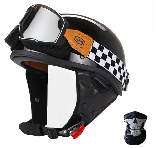 Motorrad-Jet-Helm, Roller-Helm, Vintage-Halbhelme Mit Schutzbrille, Retro-Halb-Motorradhelm Für Erwachsene Männer Und Frauen, Vintage-Jethelme, DOT/ECE-Geprüft D,XL59-63CM