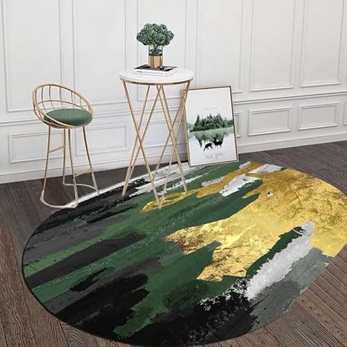 Jwujnxaq Teppich Oval Wohnzimmer Groß rutschfeste Waschbarer Kurzflor Teppiche für Schlafzimmer Küche Eingangsbereich Smaragdgrün Gelb Grau Abstrakt, 70 x 200 cm