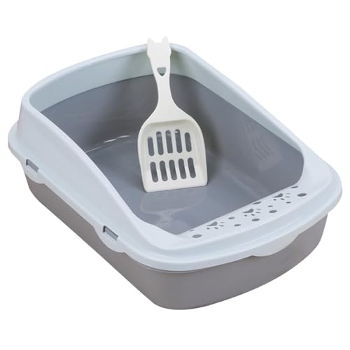 Pet Scoop and Kitten Potty Box Rectangle Plastic Splashproof Reusable Lightweight Washable Litter Pan Box for Cats with