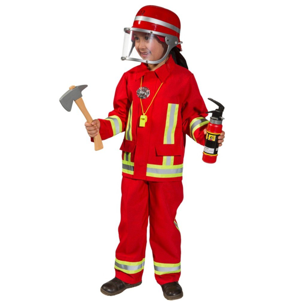 Kostüm Feuerwehr Junge Uniform Feuerwehrmann Anzug Fasching (104, Rot)