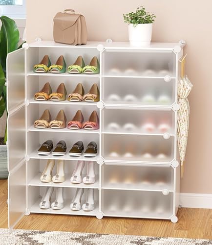 Schuhschrank-Organizer, multifunktionales modulares würfelförmiges Schuhregal mit Seitentür, für Flur, Schlafzimmer, Eingangsbereich, Wohnzimmer für alle Arten von Schuhen, abnehmbare Trennw