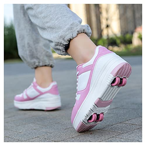 Kinderschuhe Mit Rollen Laufschuhe Sportschuhe Schuhe Mit Rollen Für Junge Mädchen Rollschuhe Skateboard Schuhe Geschenk für Kinder,Pink-35