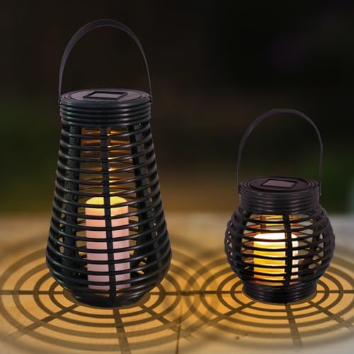 LQWELL Solarlampen für Garten Außen, Wasserdichte Solarlaterne, Rattan Gartenleuchten Draußen, Warmweiß, 2er für Hof, Zimmer, Party Fest deko