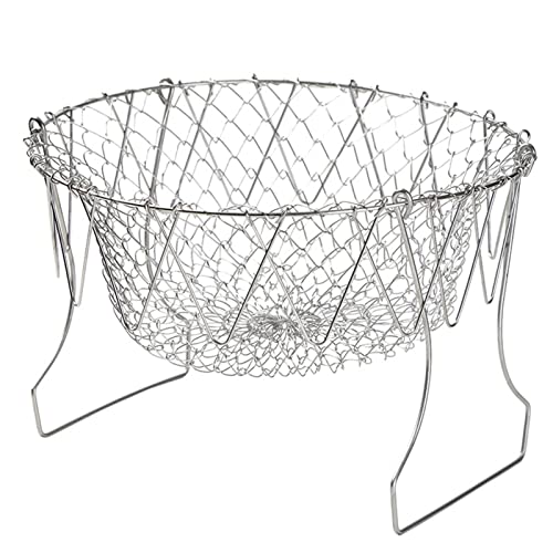 Mesh Strainers 304 Stainless Steel Telescopic Frying Basket Foldable Potato Basket Colander Multi-Function Kitchen Tool Frying Drainer Food Strainer