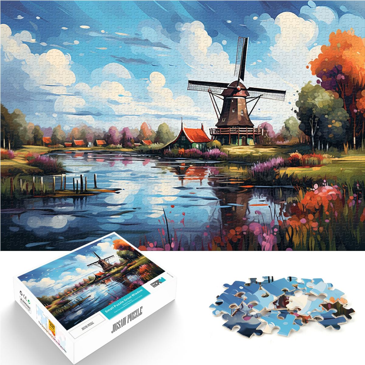 Puzzle-Spiele, schöne Windmühlenstadt, Puzzle 1000 Teile, Holzpuzzle, Spielzeug, Puzzle, Lernspiele, Stressabbau-Puzzle, 1000 Teile (50 x 75 cm)